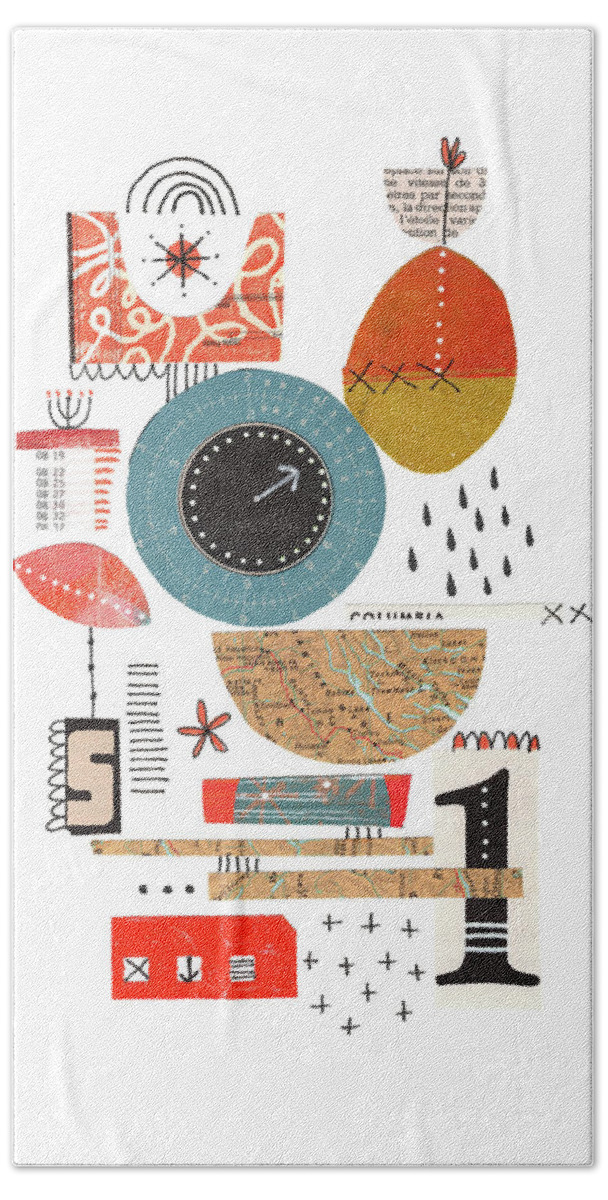 Collage Hand Towel featuring the mixed media Nord Ouest by Lucie Duclos