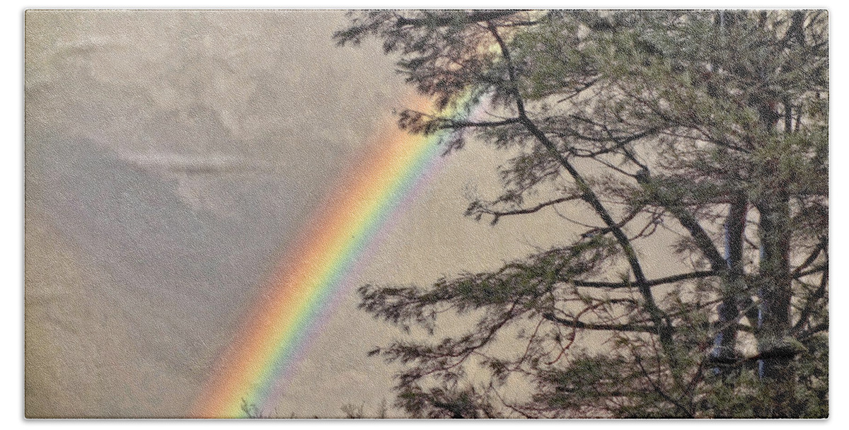 Rainbow Bath Towel featuring the photograph Northern Forest Rainbow by Russel Considine