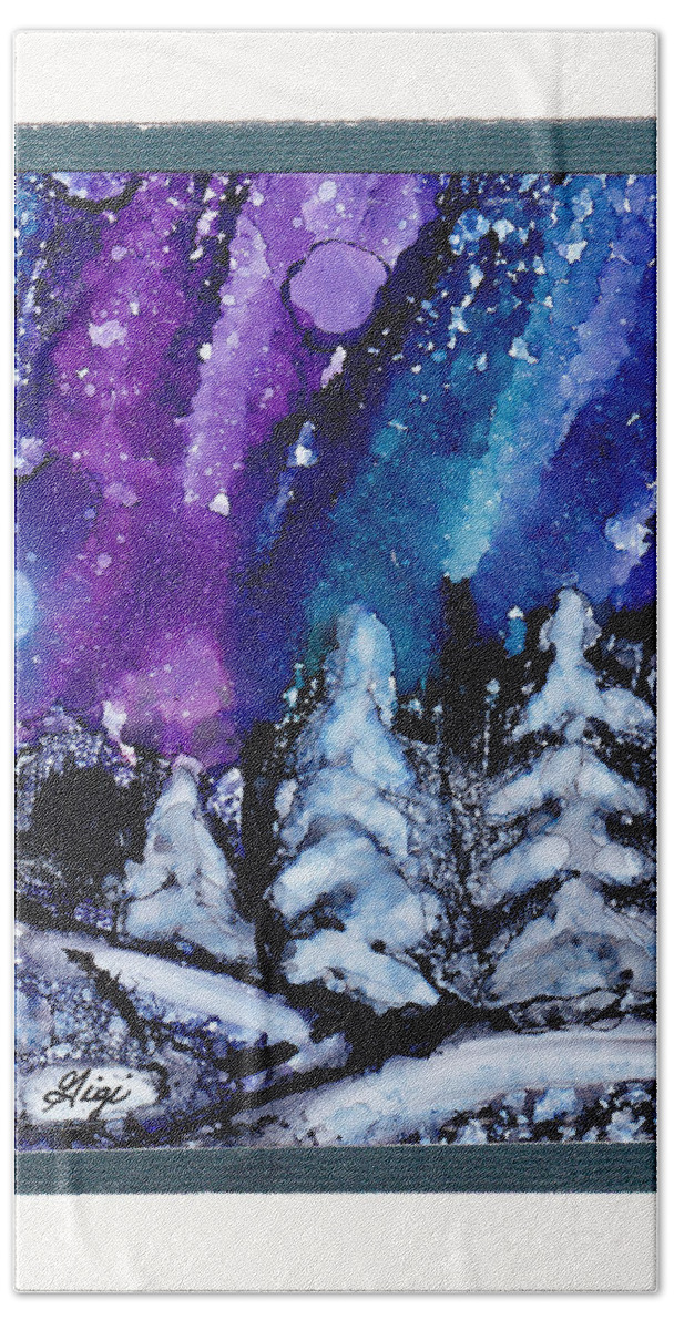 Purple Bath Towel featuring the painting Northern Winter Sky by Gigi Dequanne