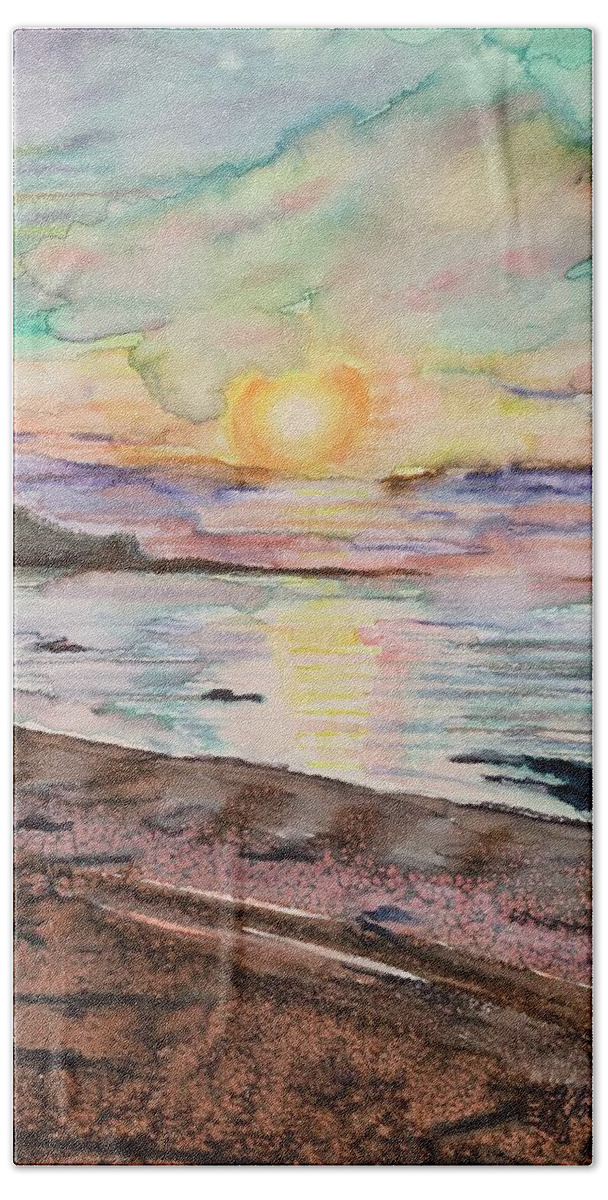 Sunset Bath Towel featuring the painting Nova Scotia Sunset by Christine Kfoury