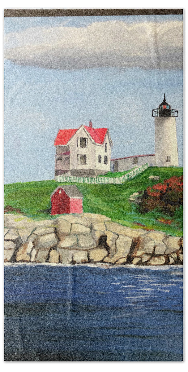 Light House Seascape. Light House Canvas Hand Towel featuring the painting Nubble Light by Anthony Ross