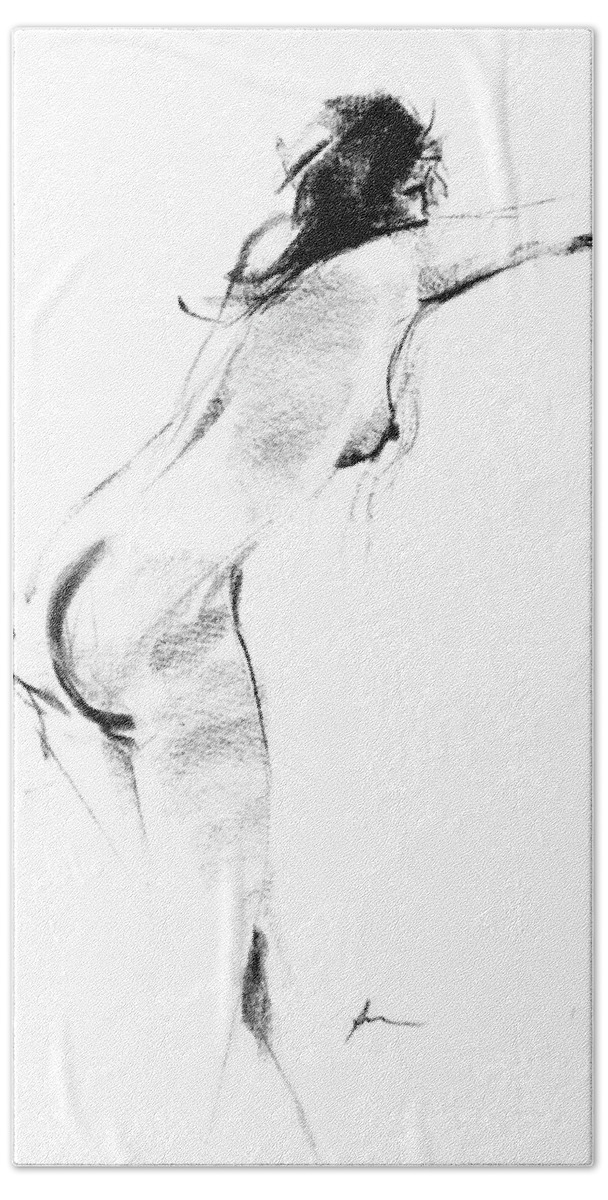Nude Hand Towel featuring the drawing Nude 012 by Ani Gallery