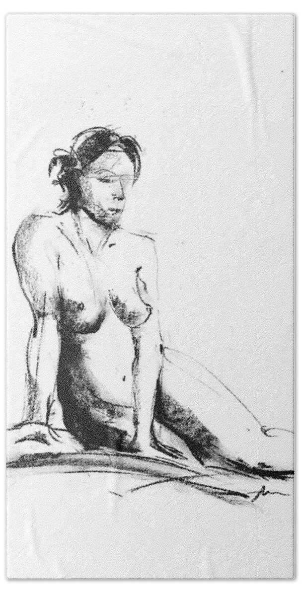 Nude Hand Towel featuring the drawing Nude 018 by Ani Gallery
