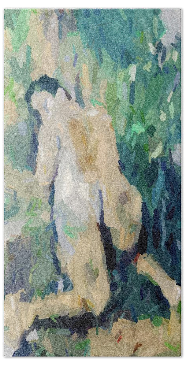 Homoerotic Art Bath Towel featuring the painting Nude At Garden by Homoerotic Art