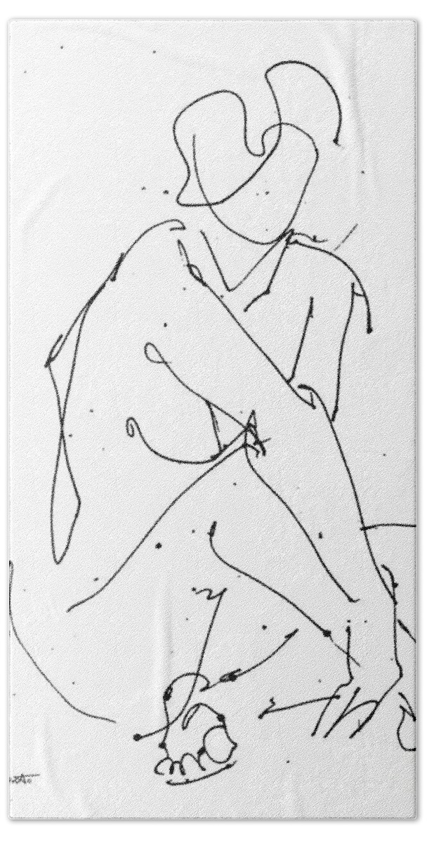 Female Bath Towel featuring the drawing Nude-Female-Drawing-19 by Gordon Punt
