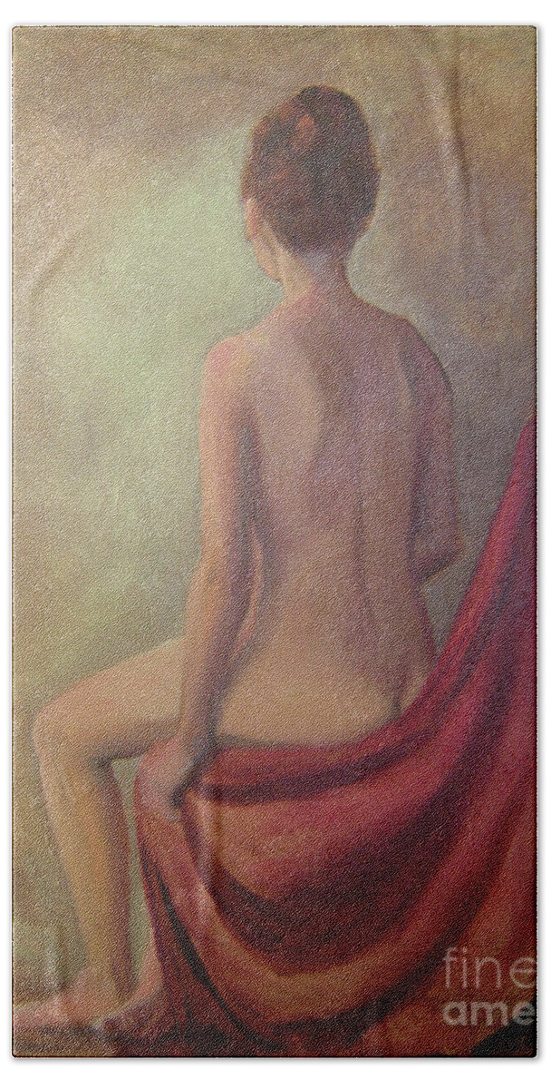 Female Bath Towel featuring the painting Nude in Mist by Lilibeth Andre