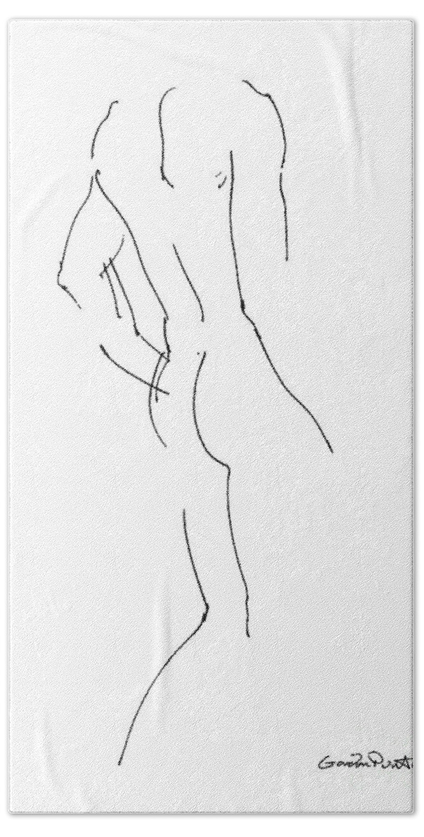 Male Hand Towel featuring the drawing Nude Male Drawings 2 by Gordon Punt