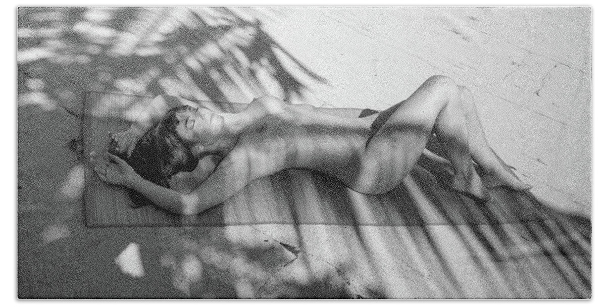 Nude Hand Towel featuring the photograph Nude sunbathing under the palms by Michael Fryd