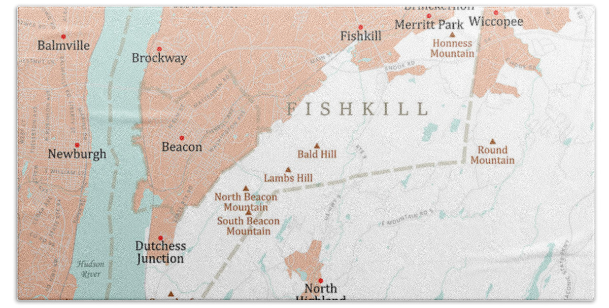 New York State Hand Towel featuring the digital art NY Dutchess Fishkill Vector Road Map by Frank Ramspott