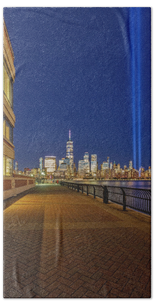 Wtc Bath Towel featuring the photograph NYC Tribute In Light by Susan Candelario