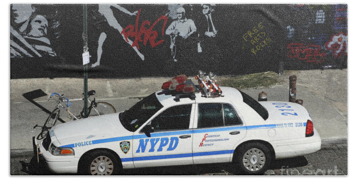 Nypd Hand Towel featuring the photograph NYPD car by Bryan Attewell