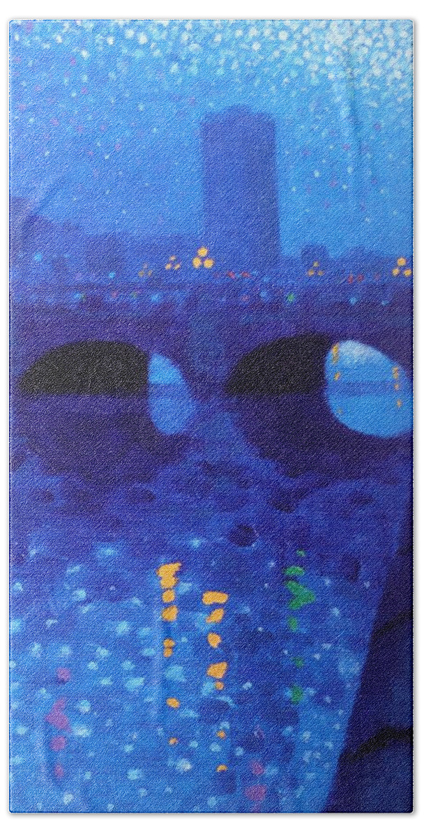 Dublin Hand Towel featuring the painting O Connell Bridge - Dublin - Starry Night by John Nolan