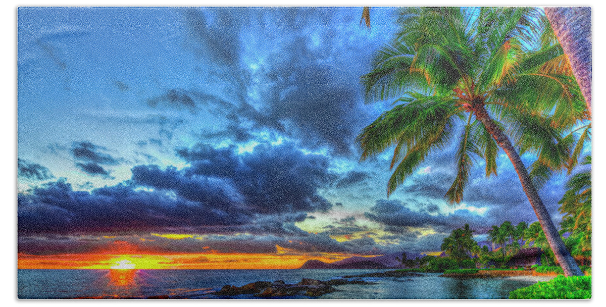 Reid Callaway Secret Beach Images Hand Towel featuring the photograph Oahu Hawaii Beyond Secret Beach Sunset North Pacific Ocean Landscape Seascape Art by Reid Callaway