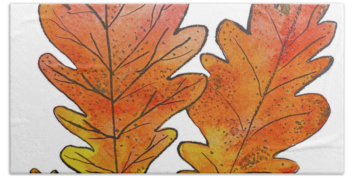 Oak Leaves Bath Towel featuring the mixed media Oak Leaves by Lisa Neuman