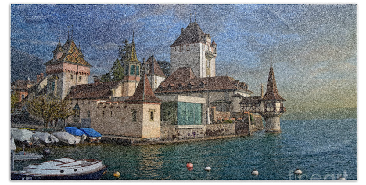 Oberhofen Bath Towel featuring the photograph Oberhofen Castle by Ed Stokes