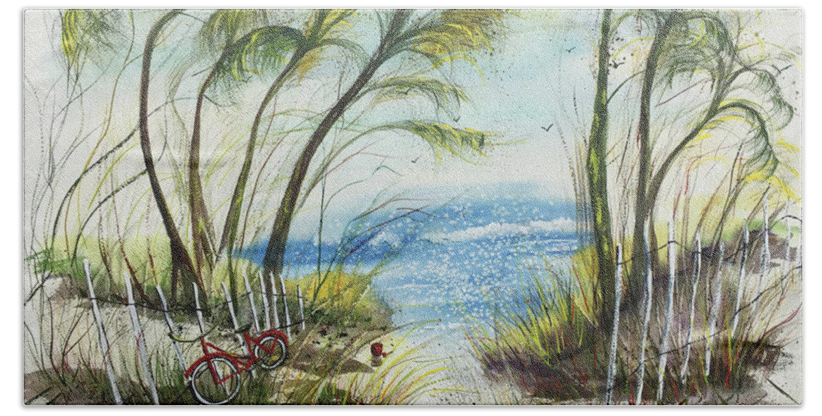 Seascape Bath Towel featuring the painting Delray Dunes with Palm Trees by Catherine Ludwig Donleycott
