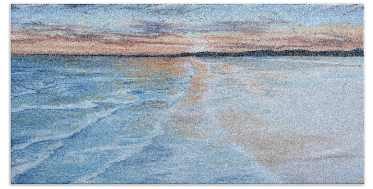 Blue Hand Towel featuring the painting Golden Beach by Katrina Nixon