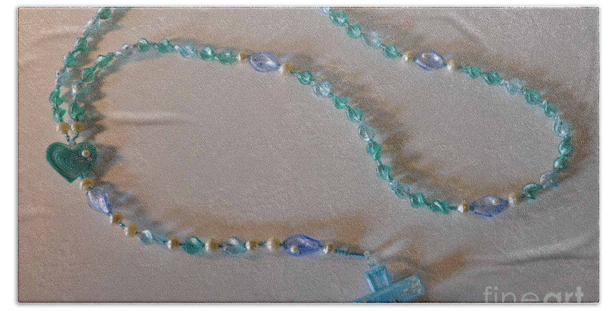 Color Bath Towel featuring the sculpture Ocean Rosary Mixed Media Assemblage Sculpture by Leigh N Eldred