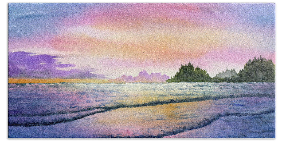 Ocean Hand Towel featuring the painting Ocean Sunset No 2 by Wendy Keeney-Kennicutt