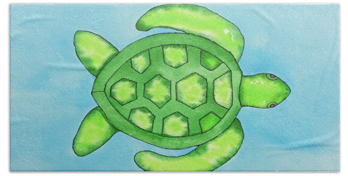 Ocean Turtle A Pen & Ink Watercolor Painting By Norma Appleton Bath Towel featuring the painting Ocean Turtle by Norma Appleton