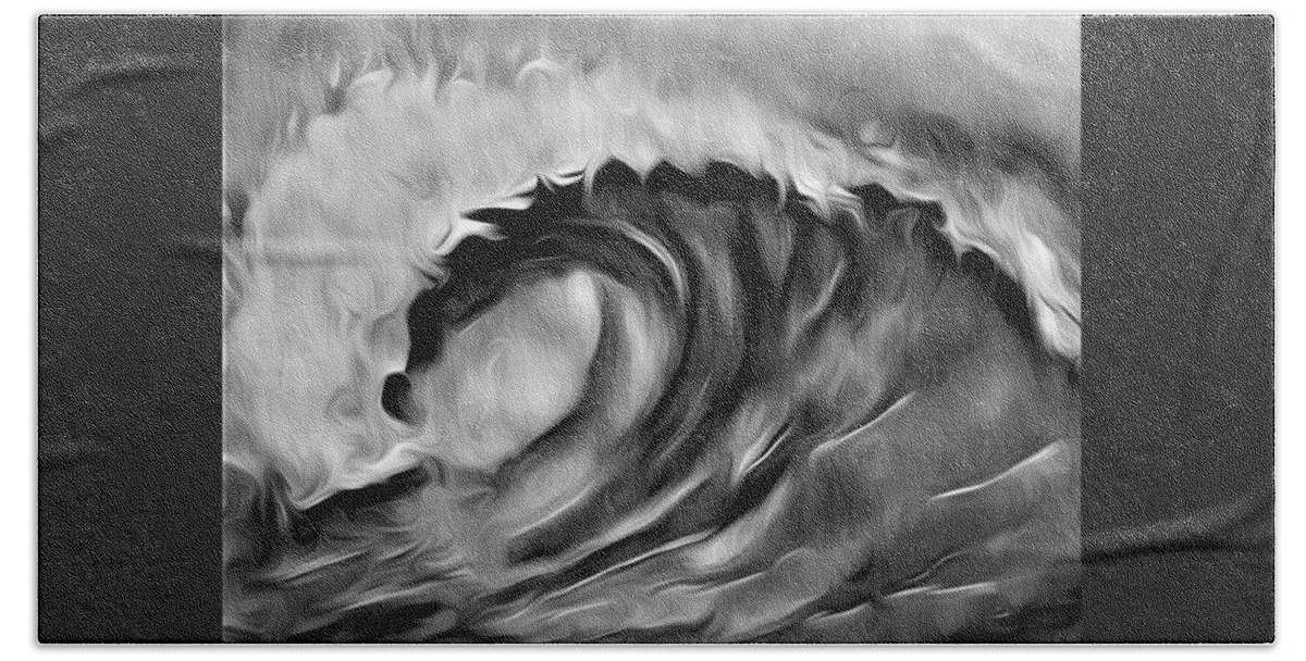 Ocean Wave Bath Towel featuring the digital art Ocean Wave Abstract - B/W by Ronald Mills