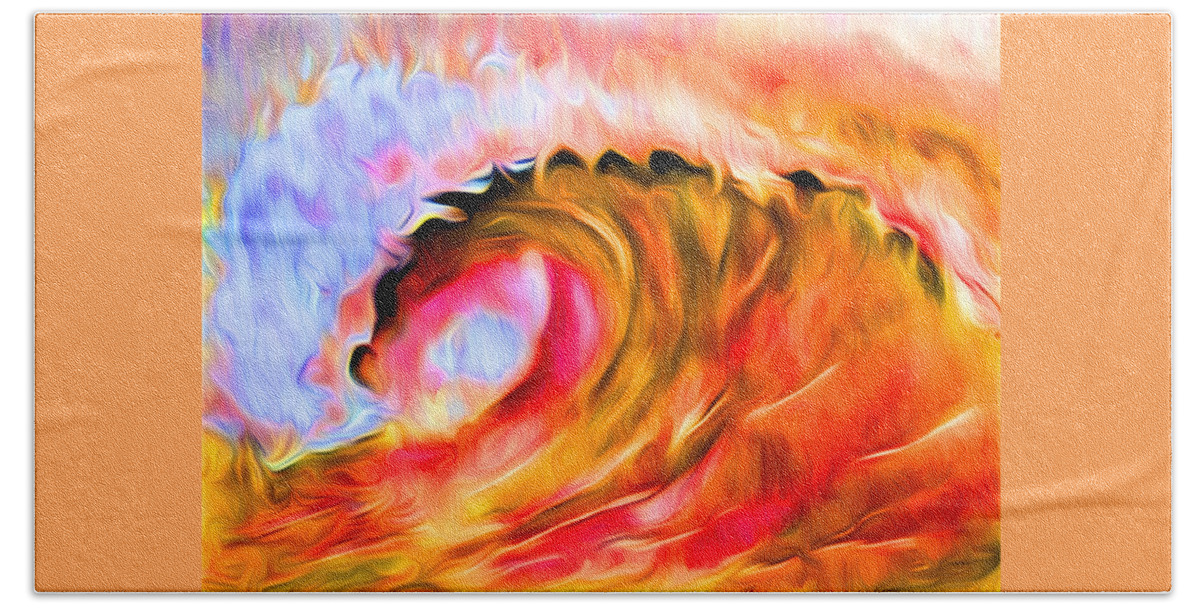 Ocean Wave Bath Towel featuring the digital art Ocean Wave in Flames by Ronald Mills