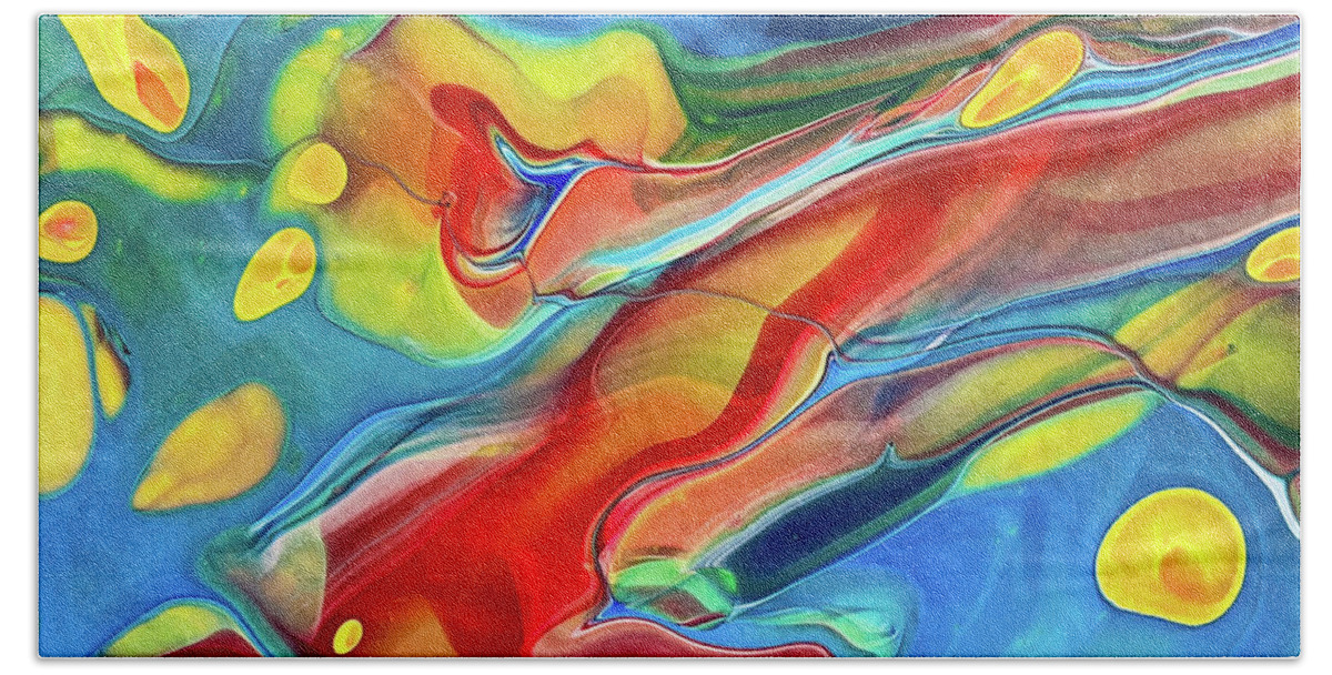 Abstract Bath Towel featuring the painting Ocean Wonderland Colorful Abstract Art Acrylic Pouring by Matthias Hauser