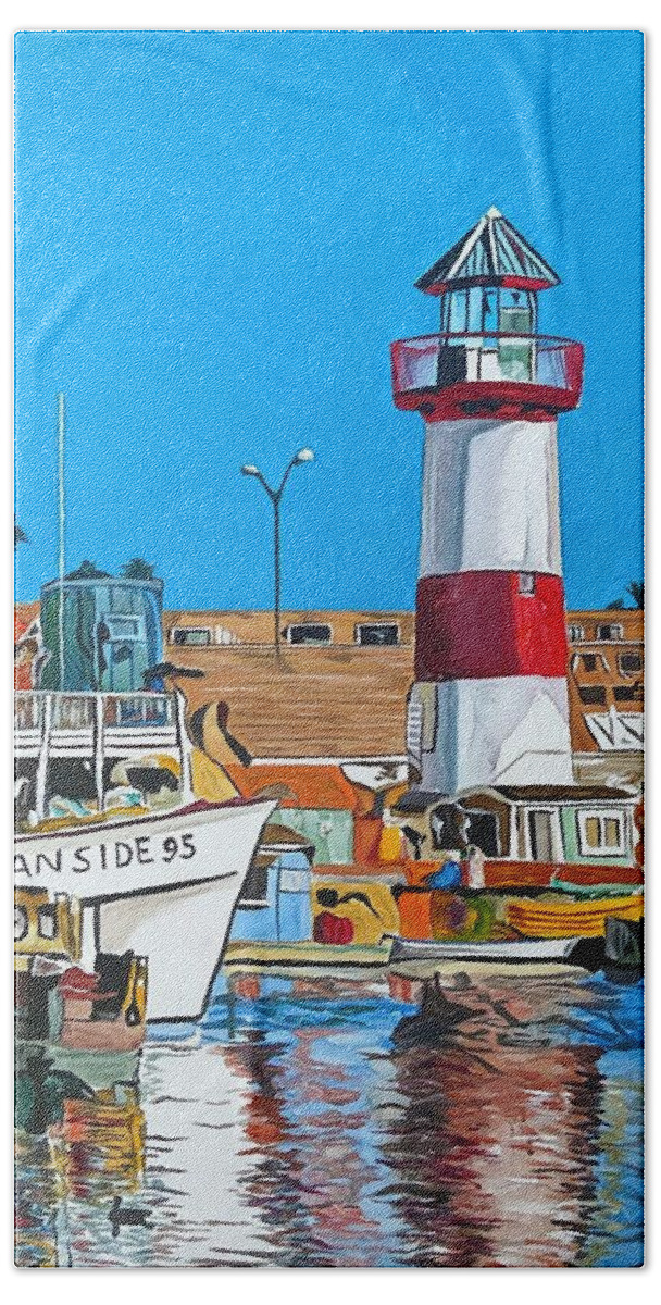 Oceanside Hand Towel featuring the painting Oceanside Harbor by Sergio Gutierrez