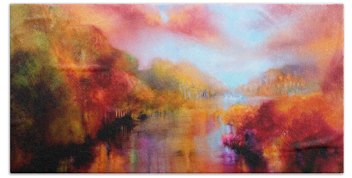 Colorful Bath Towel featuring the painting October by Annette Schmucker