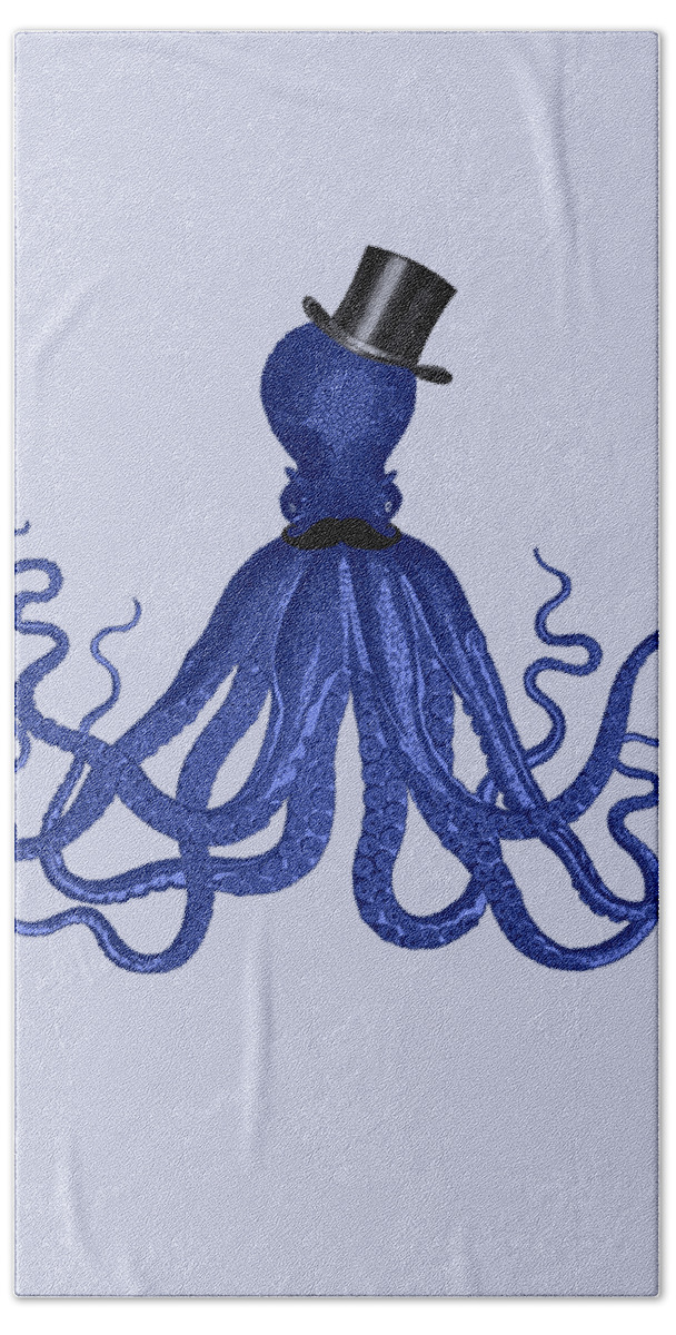 Octopus Hand Towel featuring the digital art Octopus Gentleman In Blue by Madame Memento