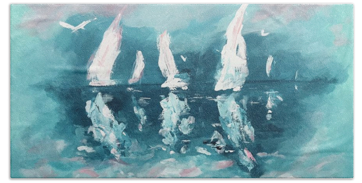 Art Bath Towel featuring the painting Offshore by Deborah Smith