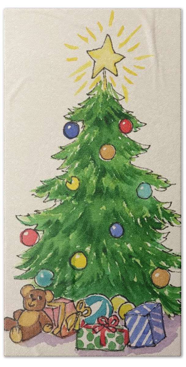 Christmas Tree Bath Towel featuring the painting Oh Christmas Tree by Marilyn Jacobson