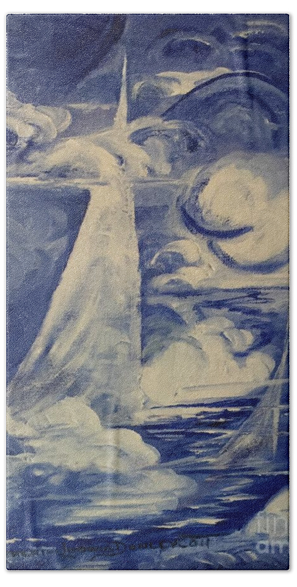 Seascape Bath Towel featuring the painting Abstract Sky Sailing by Catherine Ludwig Donleycott