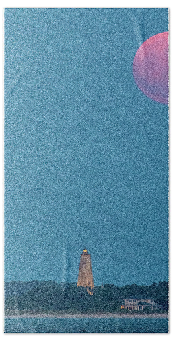 Caswell Beach Hand Towel featuring the photograph Old Baldy Full Moon July 2021 by Nick Noble