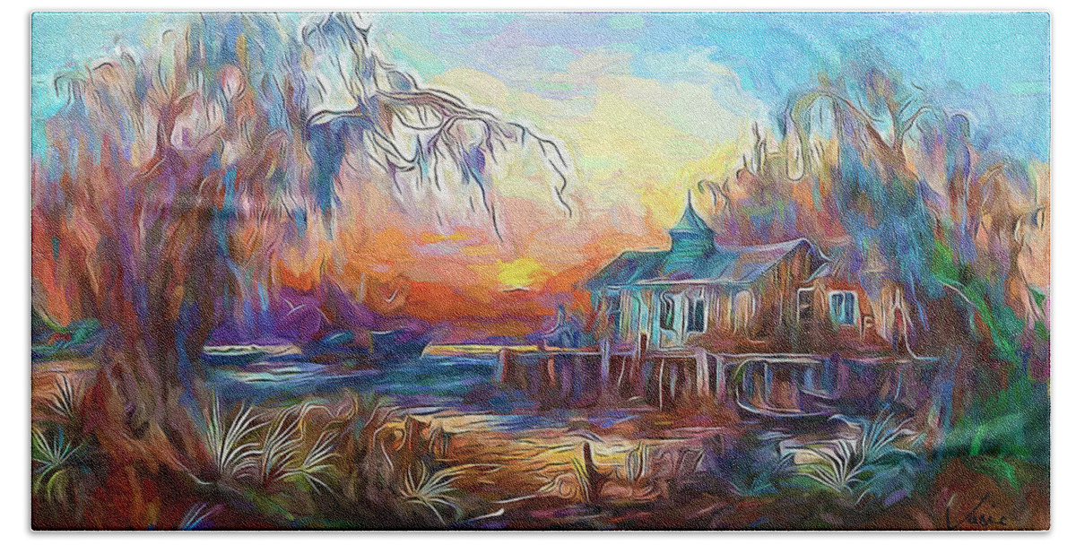 Paint Bath Towel featuring the painting Old cabin by Nenad Vasic
