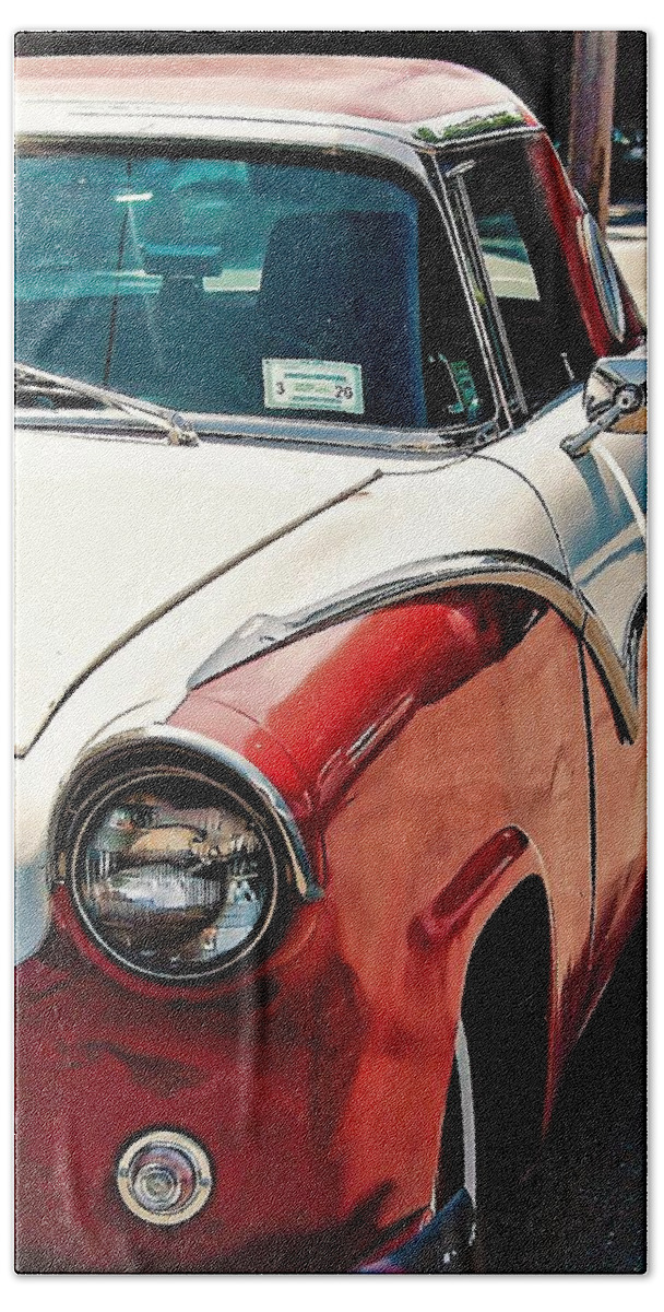 Old Car Red Metal Bath Towel featuring the photograph Old Car by John Linnemeyer