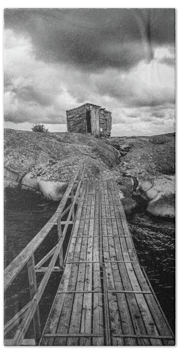Black And White Hand Towel featuring the photograph Old Fishing Hut In The Storm by Nicklas Gustafsson