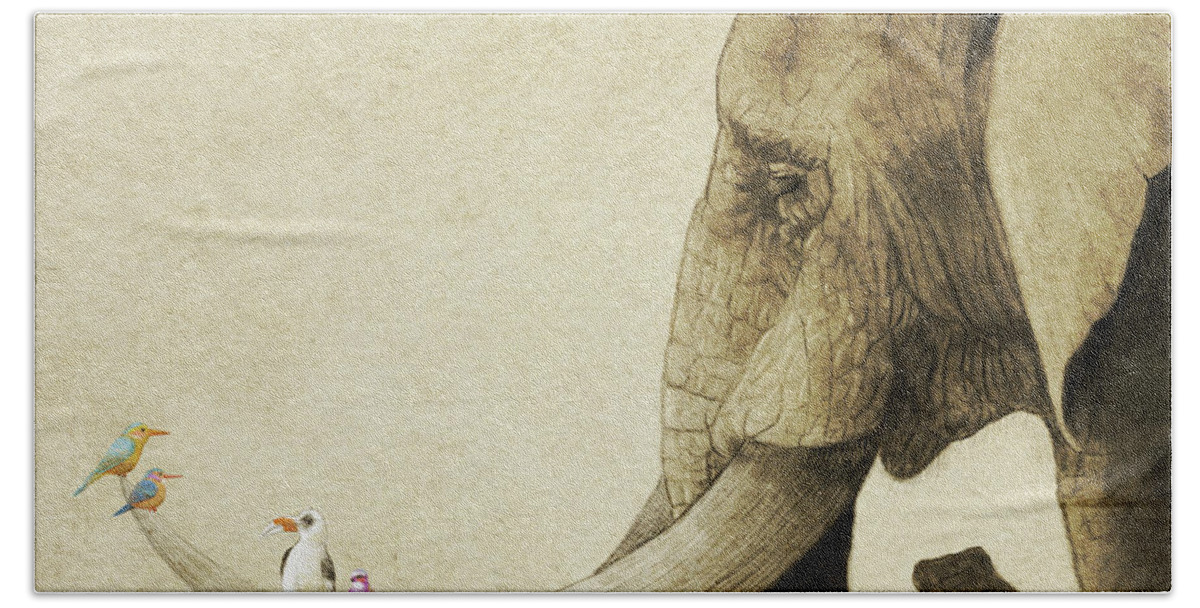 Elephant Hand Towel featuring the drawing Old Friend by Eric Fan