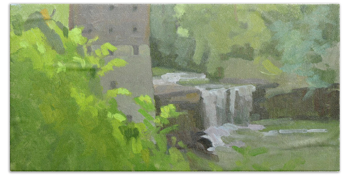 Mill Creek Park Hand Towel featuring the painting Old Lanternman's Mill, Mill Creek Park, Youngstown, Ohio, by Paul Strahm