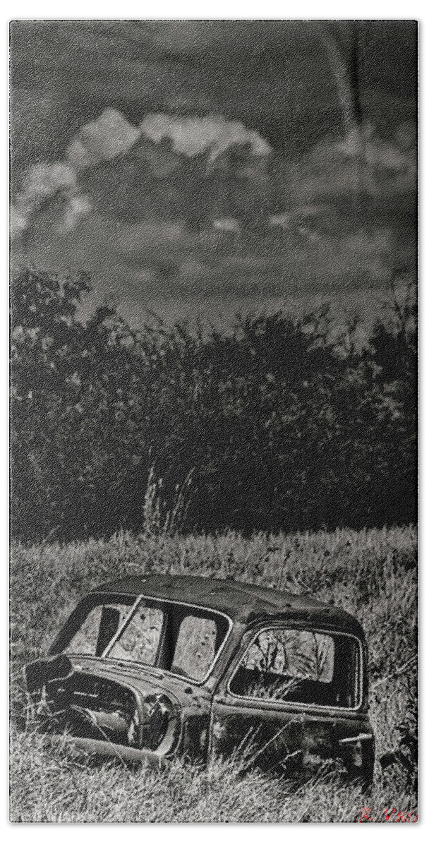 Car Hand Towel featuring the photograph Old Truck Cab In Field by Rene Vasquez