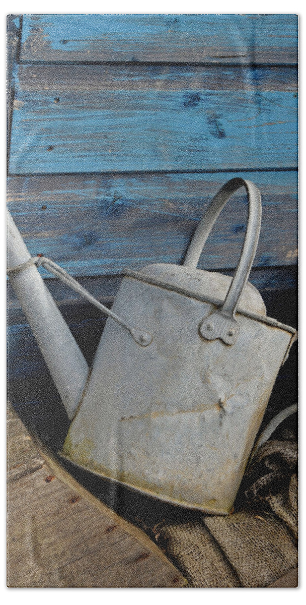 Can Bath Towel featuring the photograph Old vintage watering can by Severija Kirilovaite
