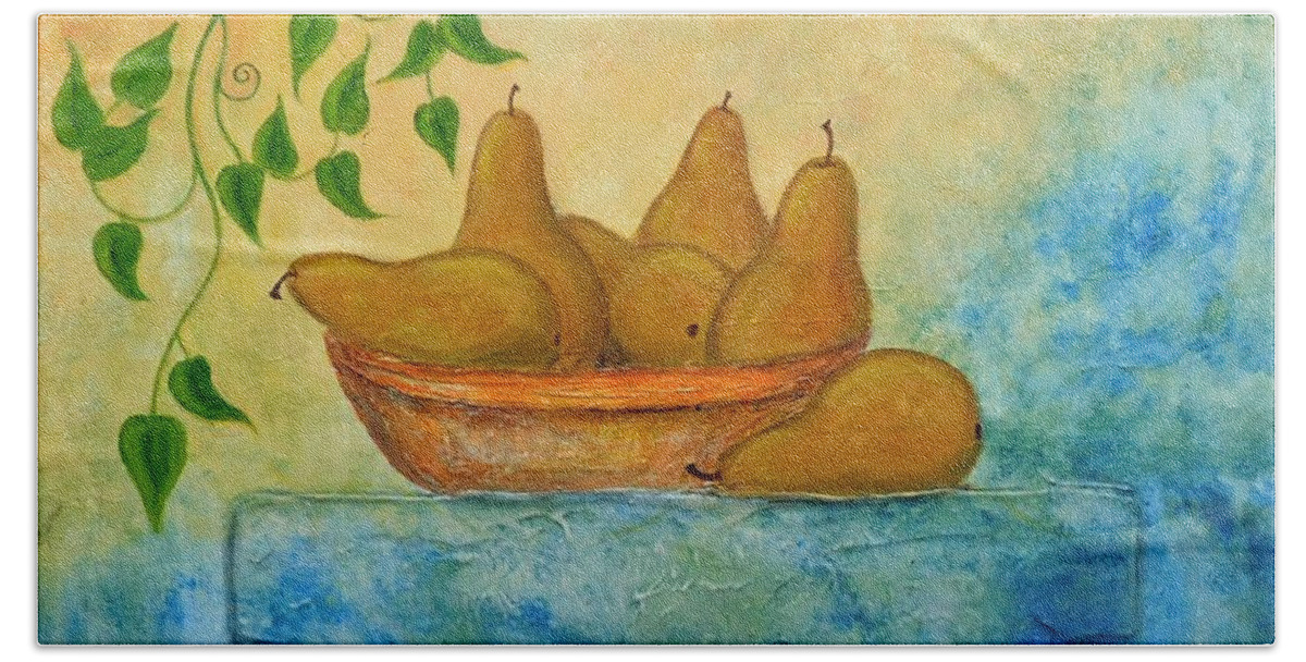 Pears Hand Towel featuring the painting Old World Pears Fresco by Irene Czys