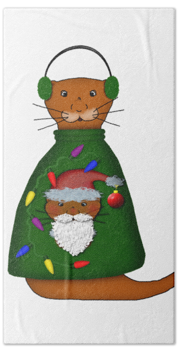 Ugly Sweater Bath Towel featuring the photograph Oliver The Otter In Nana's Ugly Sweater by Colleen Cornelius