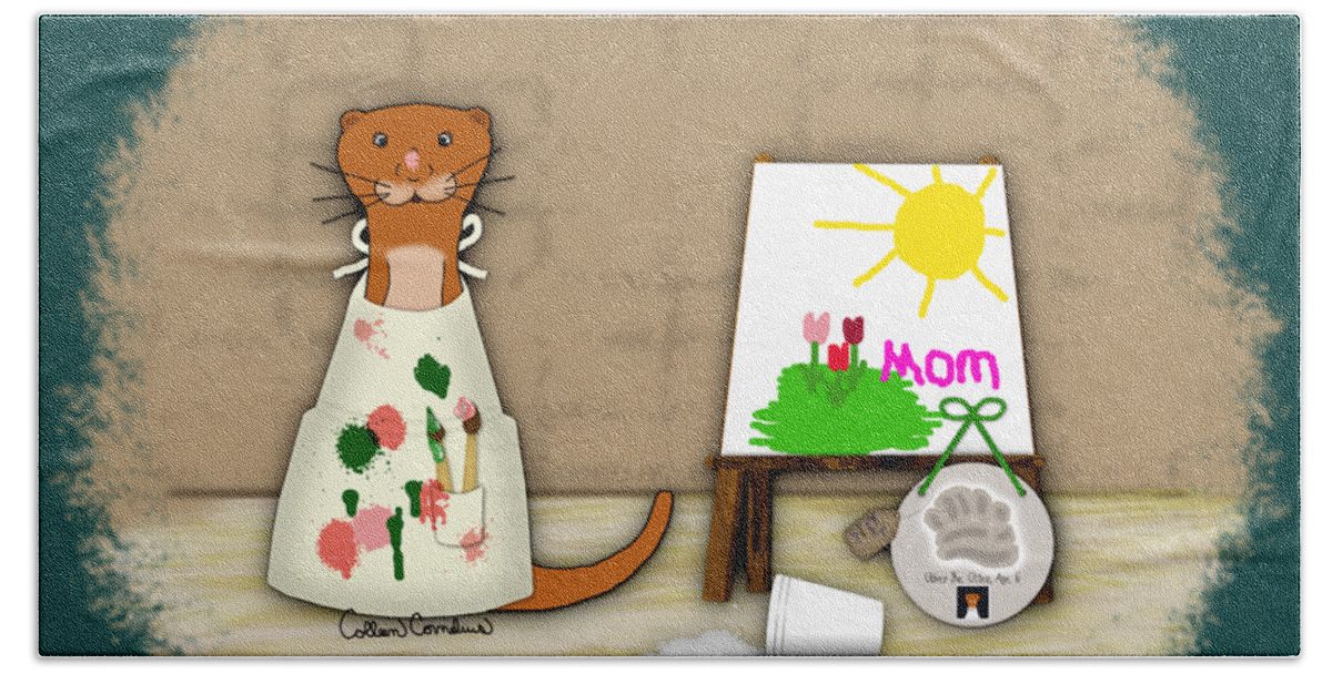 Mothers Day Bath Towel featuring the photograph Oliver The Otter Makes Mom a Gift by Colleen Cornelius
