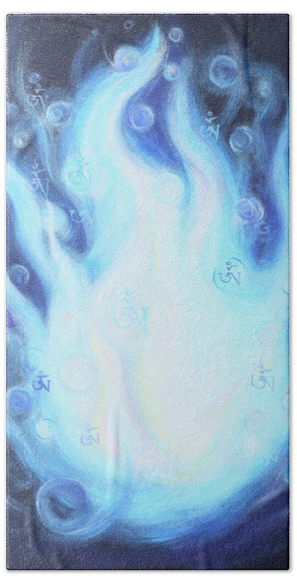 Om Bath Towel featuring the painting OM Emanations by Holly Stone