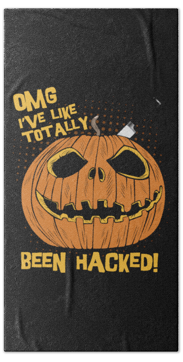 Cool Hand Towel featuring the digital art OMG Ive Been Hacked Funny Halloween Pumpkin by Flippin Sweet Gear
