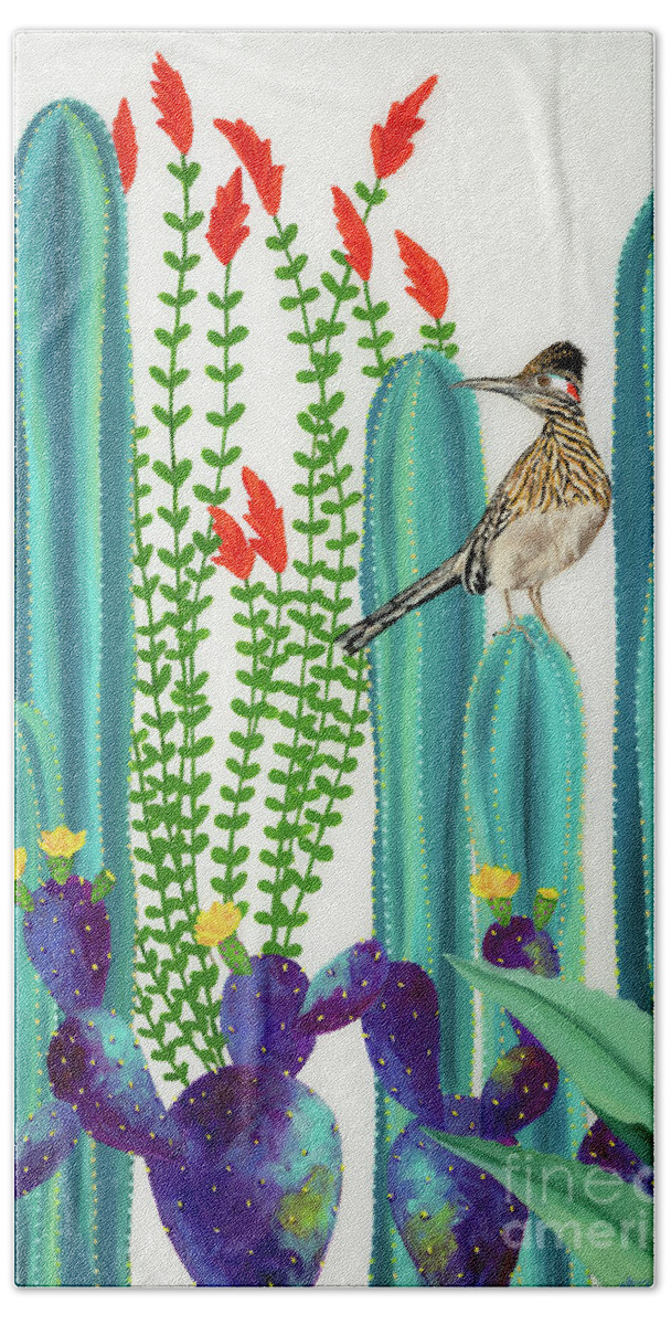 Roadrunner Bath Towel featuring the painting On Perch II by Ashley Lane