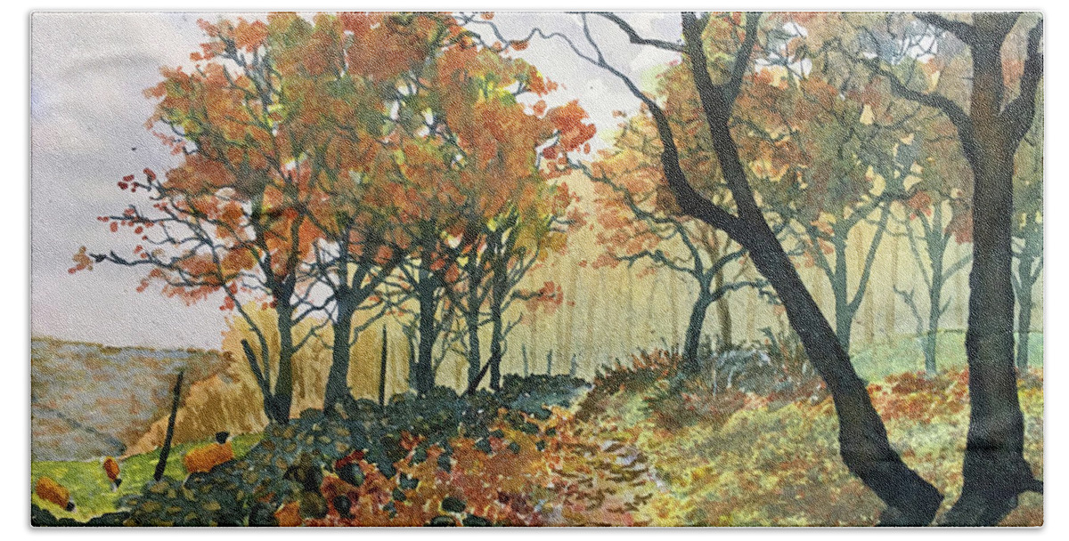 Watercolour Bath Towel featuring the painting Once Upon an Autumn Trail by Glenn Marshall