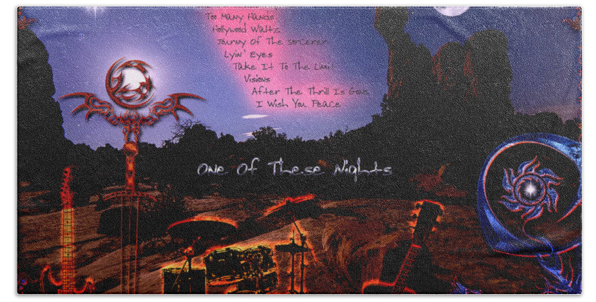 One Of These Nights Bath Towel featuring the digital art One Of These Nights by Michael Damiani
