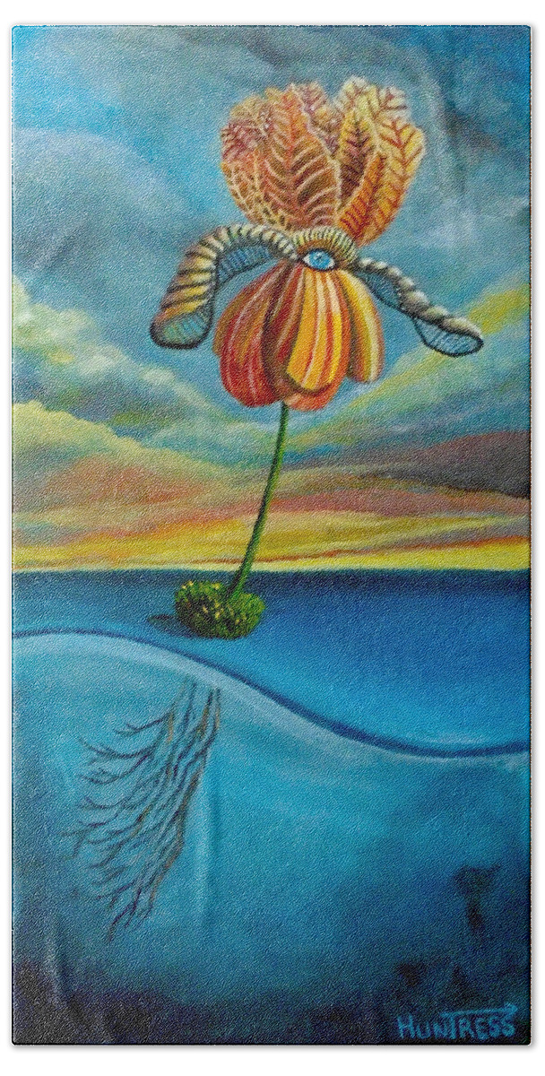 Flower Bath Towel featuring the painting Onwards by Mindy Huntress